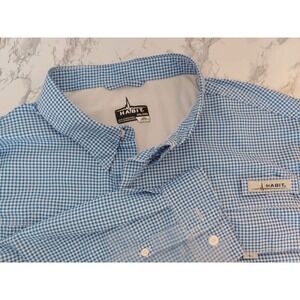 Habit Men Vented Fishing Shirt Button Up 2XL Long Sleeve UPF Blue White Plaid